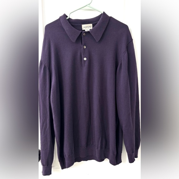 Alfani Made In Italy Wool Deep Purple Long Sleeve Polo - Picture 2 of 5